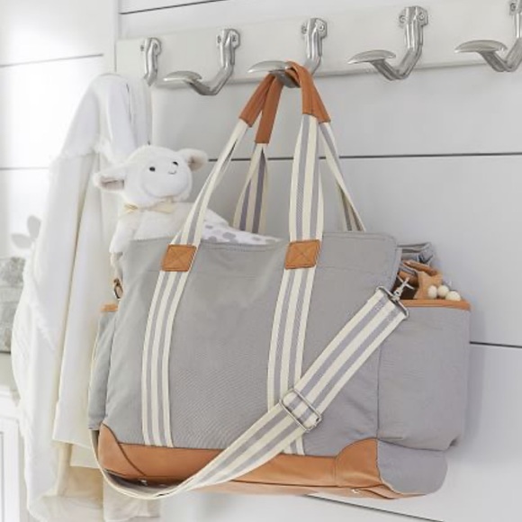 Pottery Barn Handbags - Pottery Barn Kids Classic Gender Neutral Diaper Bag Gray & White